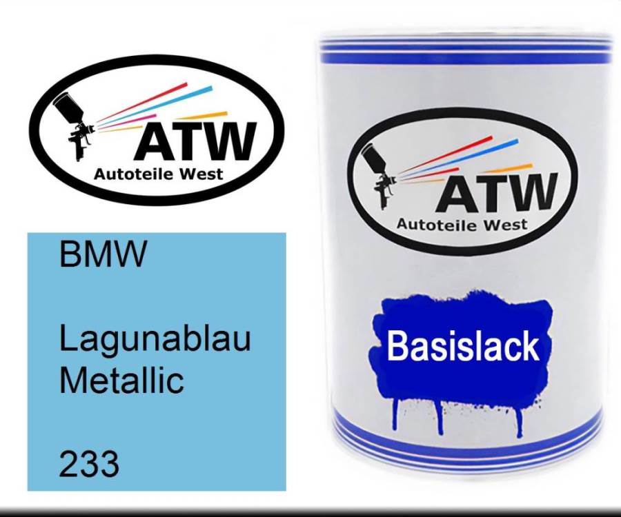 BMW, Lagunablau Metallic, 233: 500ml Lackdose, von ATW Autoteile West.